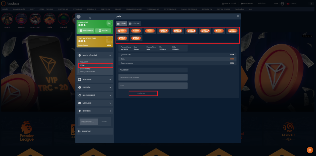 Betbox para çekme
