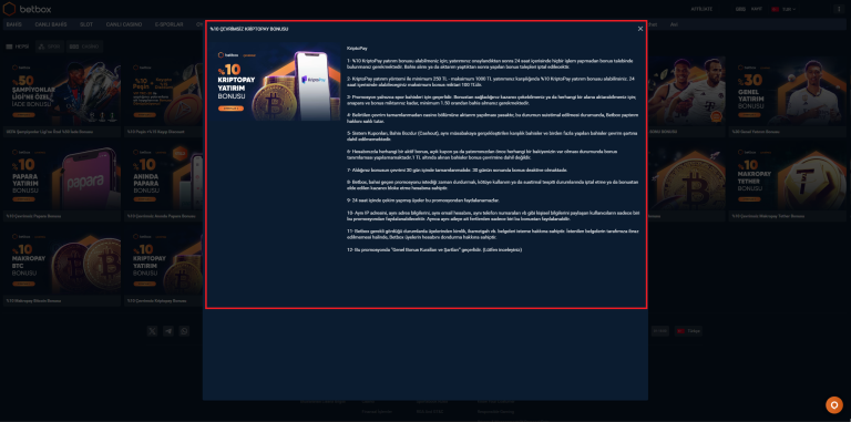 Betbox kriptopay bonusu