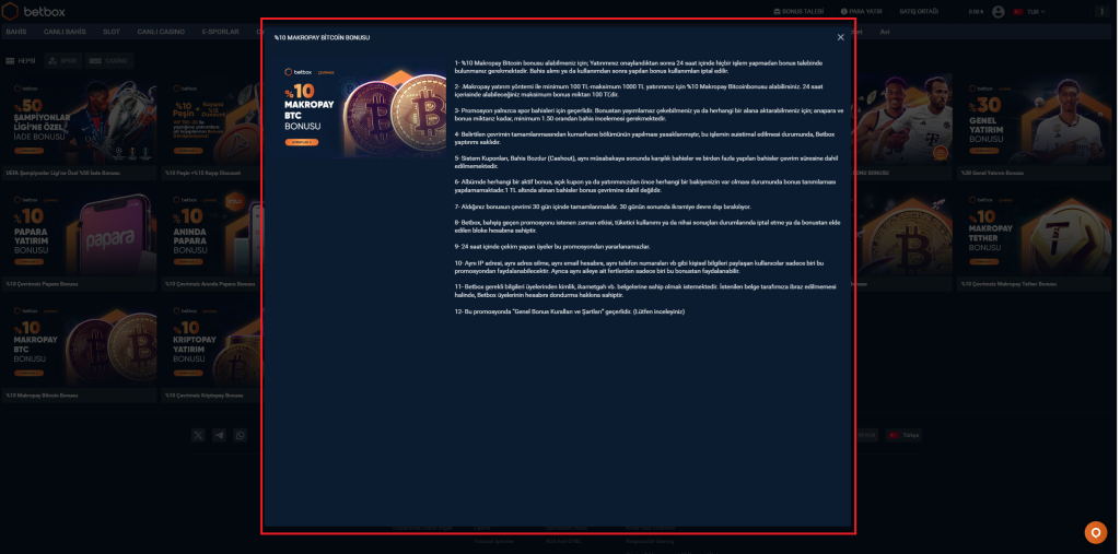 Betbox Makropay Bitcoin Bonusu